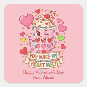 Personalized Cute Milkshake Valentine Square Sticker