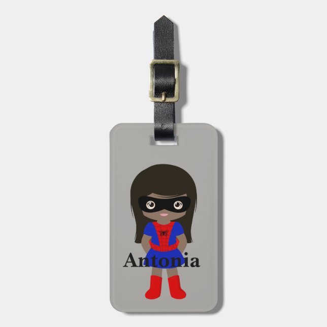 Personalized Cute Mini Spidergirl Kids luggage tag (Front Vertical)