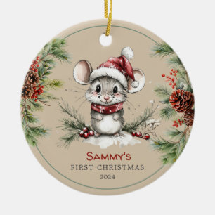 Personalized Cute Mouse Baby's First Christmas Ceramic Tree Decoration