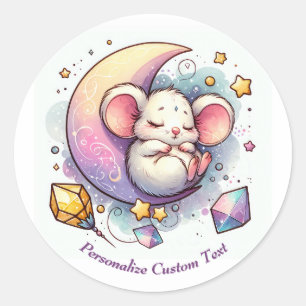 Personalized Cute Mouse Sleeping on a Half Moon Classic Round Sticker