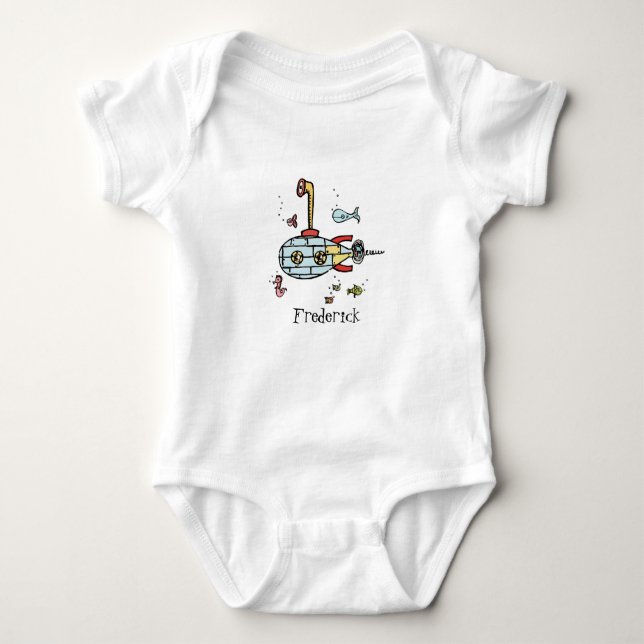 Personalized Cute Nautical Submarine Under Water Baby Bodysuit (Front)