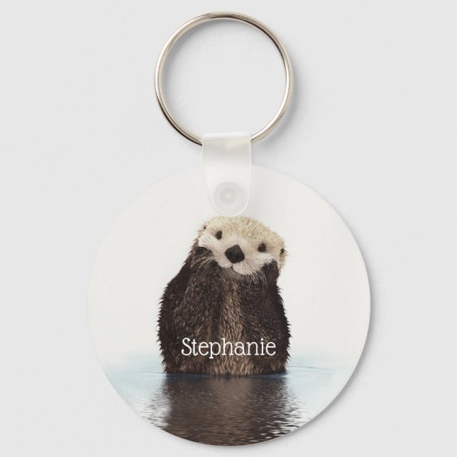 Personalized Cute Otter in Water Key Ring (Front)
