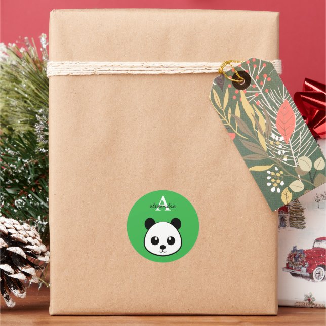 Personalized Cute Panda Bear Monogram Sticker  (Holiday)