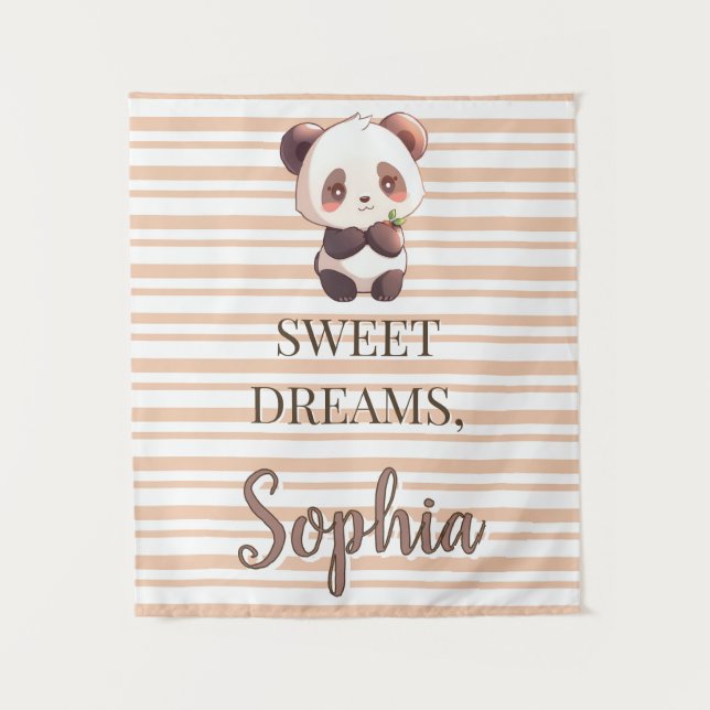Personalized Cute Panda Sweet Dreams Tapestry (Front)