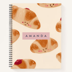 Personalized Cute Pastel Croissant Pattern Notebook