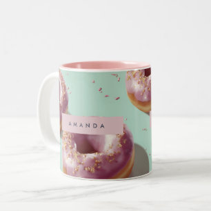 Personalized Cute Pastel Donuts & Sprinkles  Two-Tone Coffee Mug