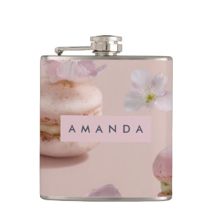 Personalized Cute Pastel Macaron Almond Flower Hip Flask
