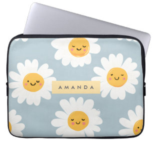 Personalized Cute Pastel Smiling Daisy Laptop Sleeve