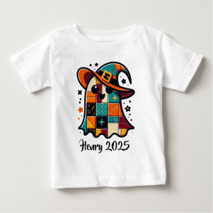 Personalized Cute Patchwork Ghost Halloween Baby T-Shirt