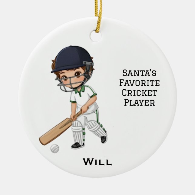 Personalized Cute Personalized Cricket Player Ceramic Tree Decoration (Front)