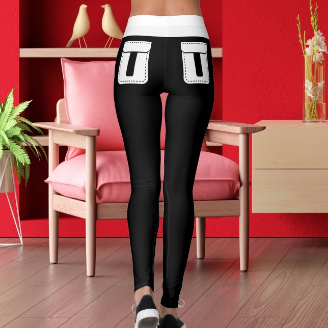 Personalized Cute Pet Cat Name Black White Stripes Leggings (Creator Uploaded)