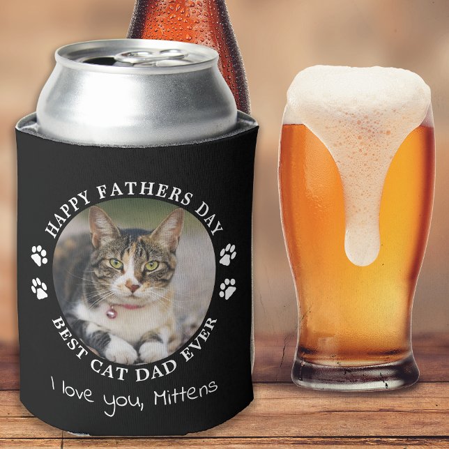 Personalized Cute Pet Photo Fathers Day Cat Dad Can Cooler (Creator Uploaded)