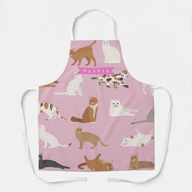 Personalized Cute Pink Cat Pattern Gift Cat Lover Apron (Front)
