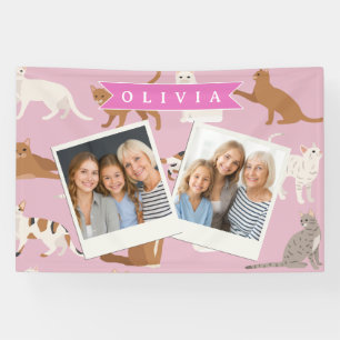 Personalized Cute Pink Cat Pattern Gift Cat Lover Banner