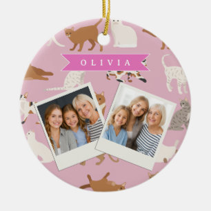 Personalized Cute Pink Cat Pattern Gift Cat Lover Ceramic Tree Decoration