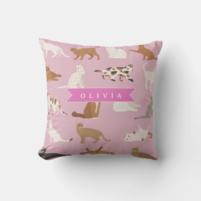 Personalized Cute Pink Cat Pattern Gift Cat Lover Cushion (Front)
