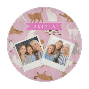Personalized Cute Pink Cat Pattern Gift Cat Lover Cutting Board