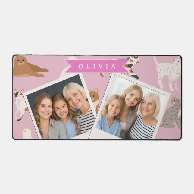 Personalized Cute Pink Cat Pattern Gift Cat Lover Desk Mat (Front)