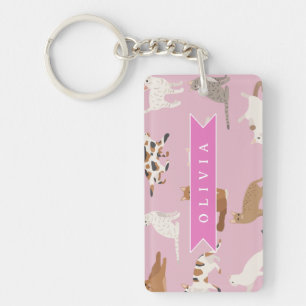 Personalized Cute Pink Cat Pattern Gift Cat Lover Key Ring