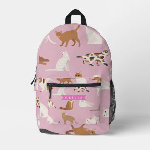Personalized Cute Pink Cat Pattern Gift Cat Lover Printed Backpack