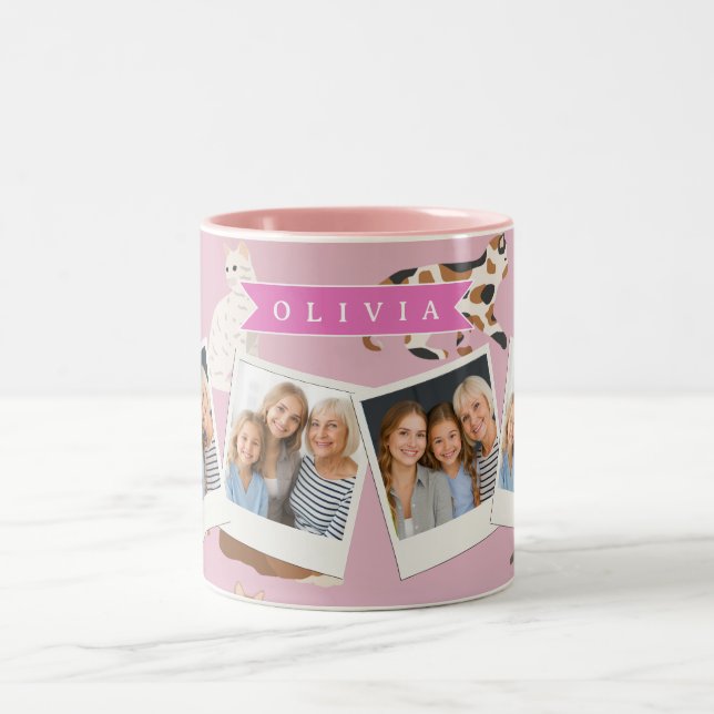 Personalized Cute Pink Cat Pattern Gift Cat Lover Two-Tone Coffee Mug (Center)