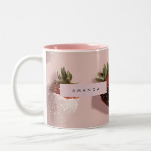 Personalized Cute Pink Chocolate-dipped Strawberry Two-Tone Coffee Mug