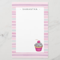 Personalized Cute Pink Cupcake Stationery
