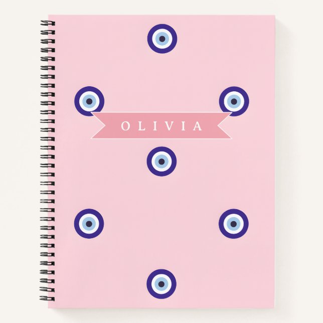 Personalized Cute Pink Evil Eye Custom Gift Notebook (Front)
