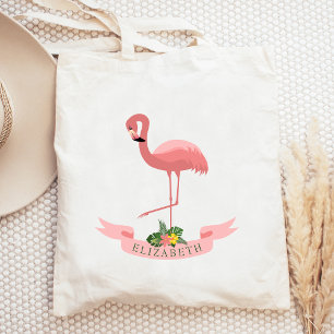 Personalized Cute Pink Flamingo  Tote Bag