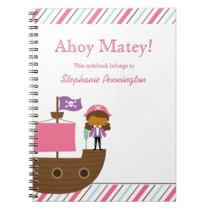 Personalized cute pink girl's pirate notebook