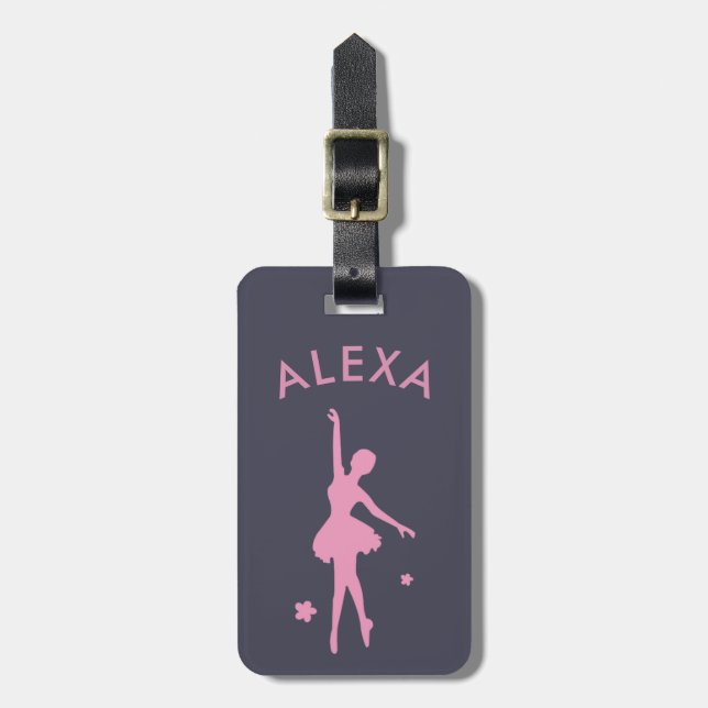 Personalized Cute Pink Kids Ballerina luggage tag (Front Vertical)