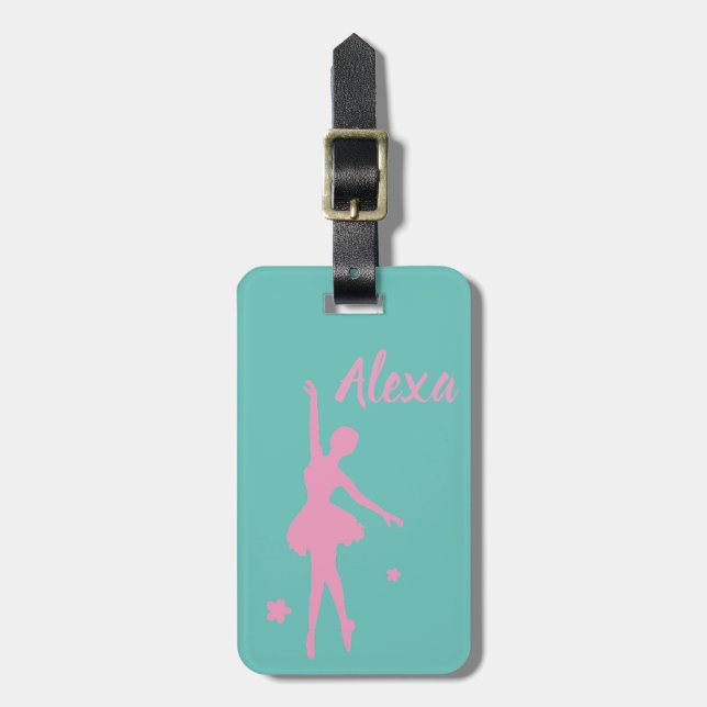 Personalized Cute Pink Kids Ballerina luggage tag (Front Vertical)