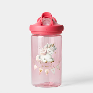 Personalized Cute Pink Kids Unicorn Water Bottle