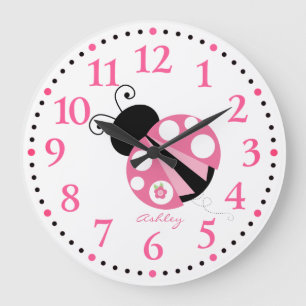 Personalized Cute Pink Ladybug Large Clock