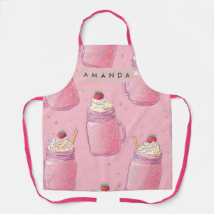 Personalized Cute Pink Milkshake Sprinkles Apron