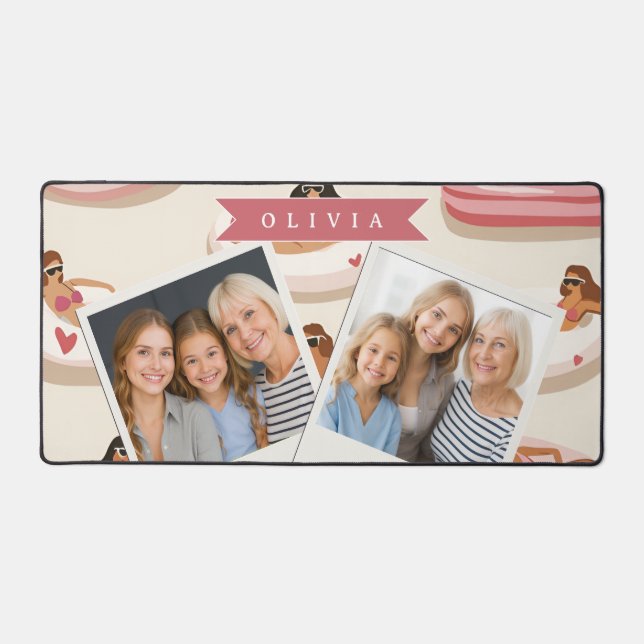 Personalized Cute Pink Pool Float Summer Aesthetic Desk Mat (Front)