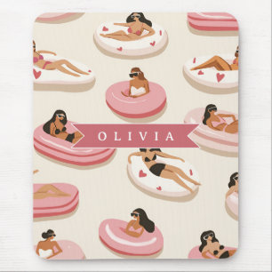 Personalized Cute Pink Pool Float Summer Aesthetic Mouse Pad