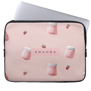 Personalized Cute Pink Strawberry Jar Pattern Laptop Sleeve
