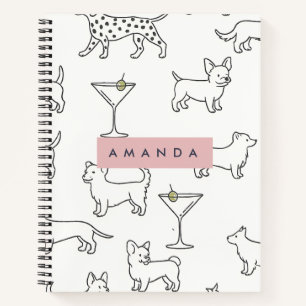Personalized Cute Playful Dogs & Martinis Notebook
