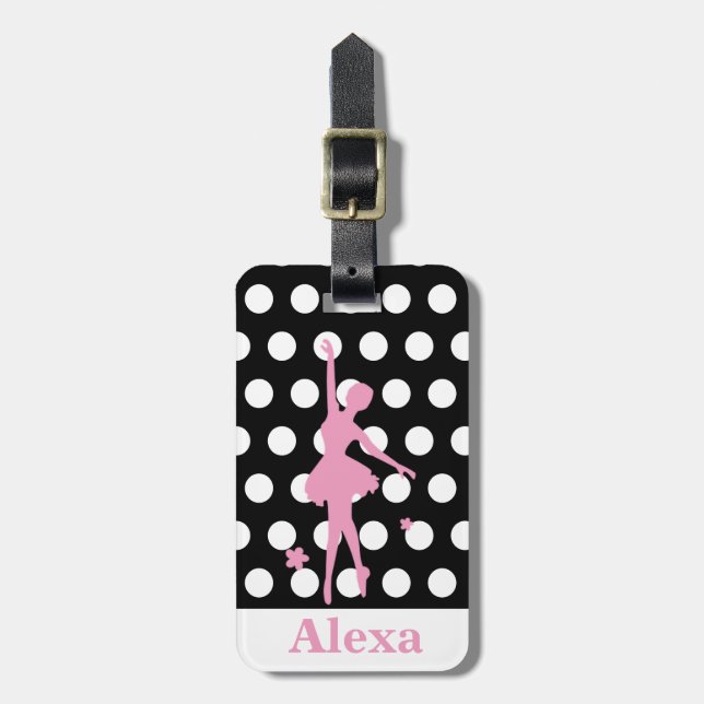 Personalized Cute pretty ballerina polka dots Luggage Tag (Front Vertical)