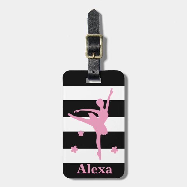 Personalized Cute pretty ballerina stripes Luggage Tag (Front Vertical)