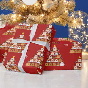 Personalized cute puppies Christmas tree dog lover Wrapping Paper
