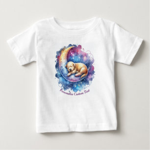 Personalized Cute Puppy Dog Sleeping on Half Moon Baby T-Shirt