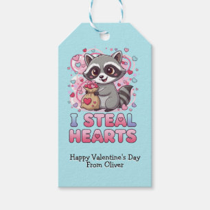 Personalized Cute Raccoon Classroom Valentine Gift Tags