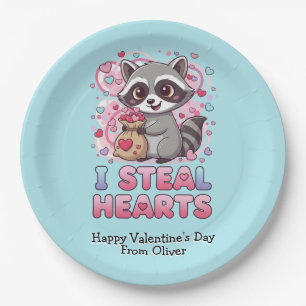 Personalized Cute Raccoon Classroom Valentine Paper Plate