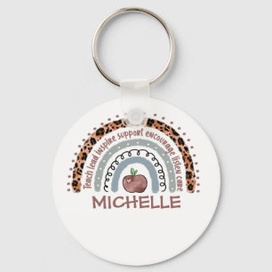 Personalized Cute Rainbow Teacher Custom Name Key Ring