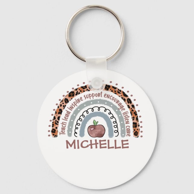 Personalized Cute Rainbow Teacher | Custom Name Key Ring (Front)