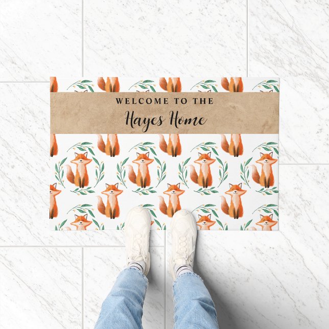 Personalized Cute red Fox woodland  welcome  Doormat (Creator Uploaded)