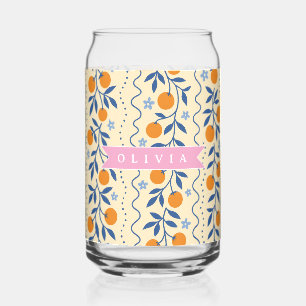 Personalized cute retro citrus folk pattern can glass