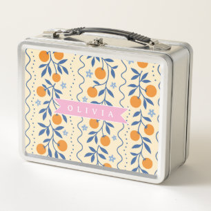 Personalized cute retro citrus folk pattern metal lunch box